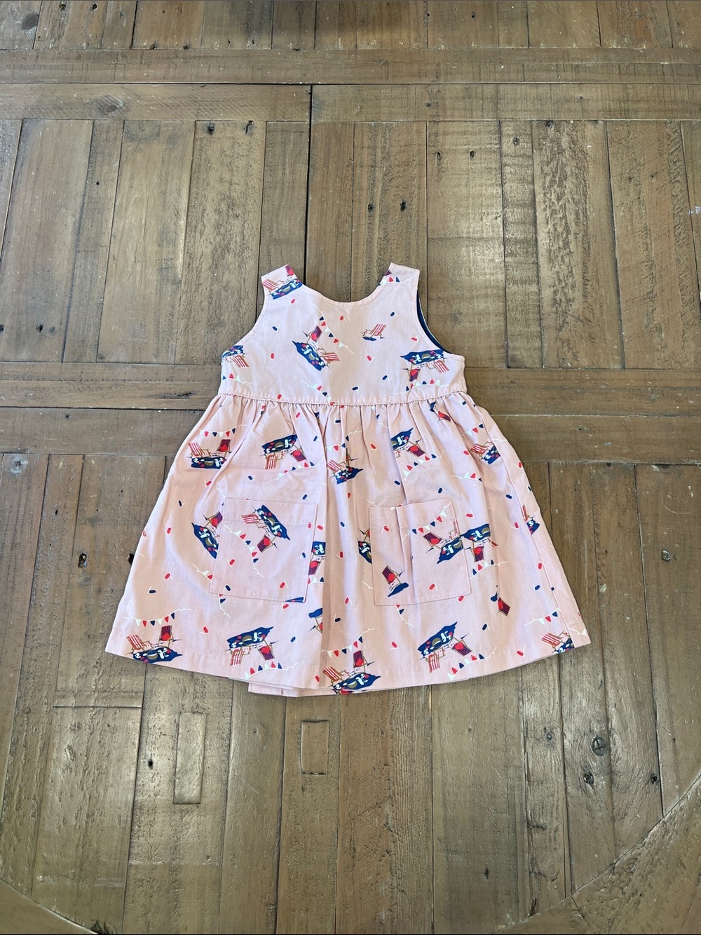 Baby Boden pink beach picnic sleeveless dress 6-12 months nautical patriotic
